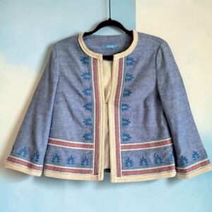 J McLaughlin Beatrix Chambray Blue Open Front Jacket XS Gorgeous!!!